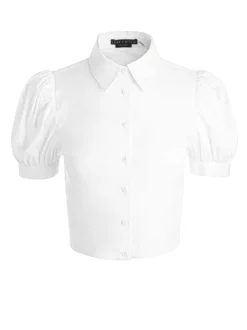Willa Cropped Puff Sleeve Button Down