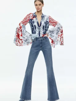 Willa Fitted Placket Bell Sleeve Top