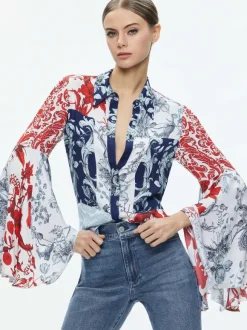 Willa Fitted Placket Bell Sleeve Top