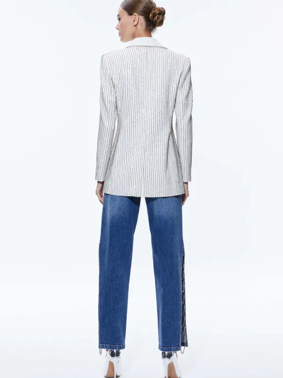 Yona Pinstripe Embellished Blazer