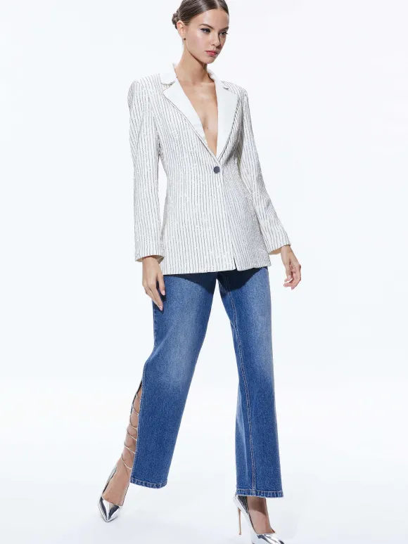 Yona Pinstripe Embellished Blazer