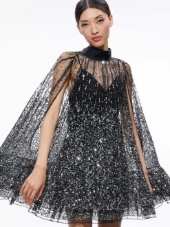 Zenon Sequin Cape Mini Dress